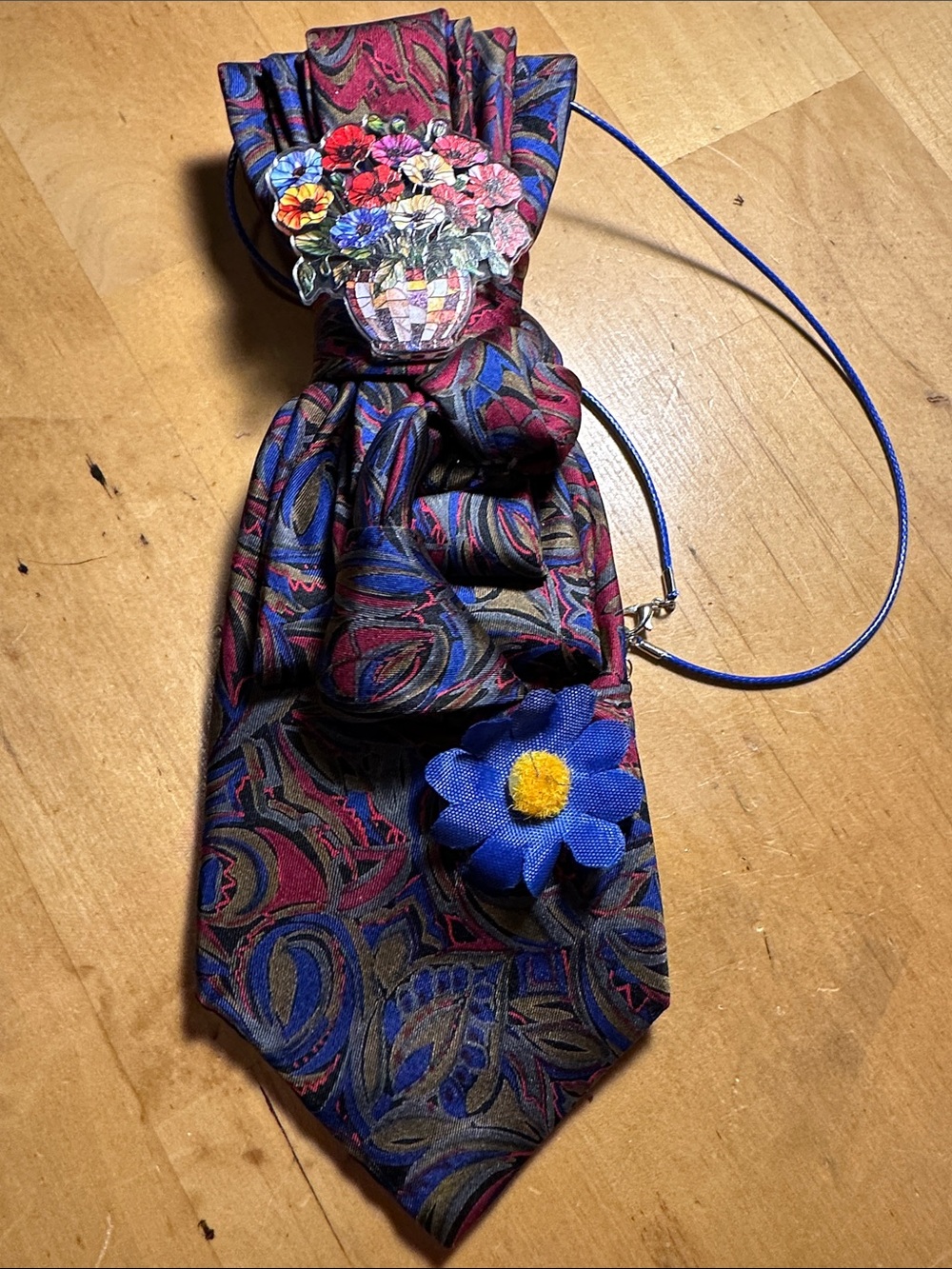 Andriano Silk Necklace Tie with Floral Accents